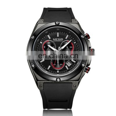 MEGIR MN2073G Casual Fashionable Silicon Strap Chronograph 24 Hours Men Watches Analog Quartz Watch