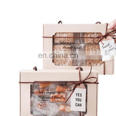 Custom logo print transparent pvc window baking moon cake paper food box gift packaging with rope boxes/ribbon