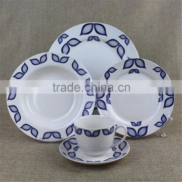10.5 inch broadside round shape porcelain white glazed blue lotus flower decrated inexpensive Hebei factory 20PCS ceramic dinner