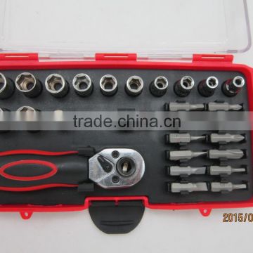 37pcs hand tool set with ratched handle ,screwdriver bits and sockets tool box made in china
