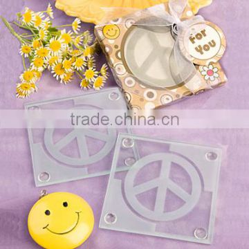 Peace logo frosted square glass coaster for promotional souvenir gift