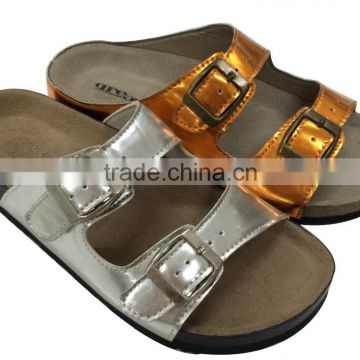Shining color cork sandals latest two buckles cork sandals