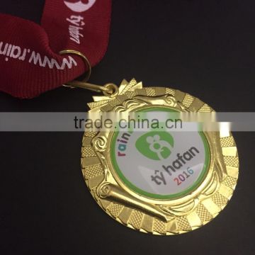 custom cheap metal gold blank sticker epoxy domed sports medal with ribbon