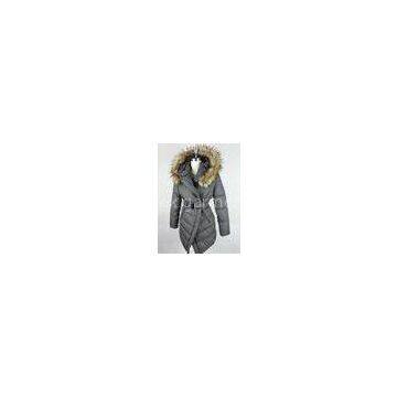 Hooded Womens Long Down Jackets , Ladies Padded / Goose Feather And Down Coat