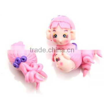 Pink Hair Little Girl Doll Polymer Clay Micropore Bead For Jewelry Making