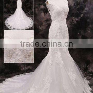 2017 New Design A-line Appliques backless Sweep Train Tulle good lace real design wedding dress AS06