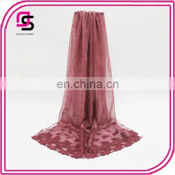 New arrival lady long solid color lace muslim head scarves shawl lace hijab scarf