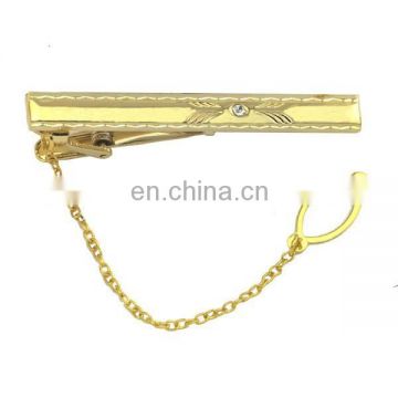 wholesale gold plated blank tie clip with chain