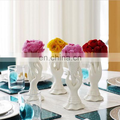Ceramic Ice Cream Hand Flower White Office Table Decoration Nordic Ikebana Vase