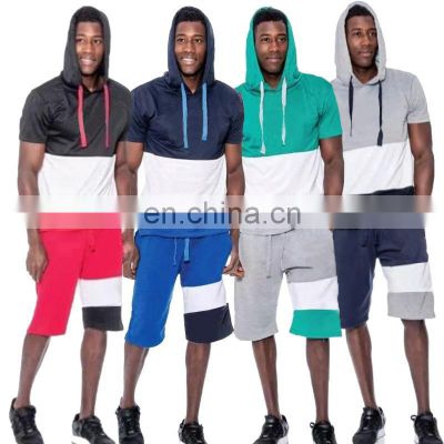 Manufacturer wholesale custom men's summer short-sleeved hooded t-shirt +shorts sweatpants suit track and field jogging suit