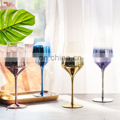 Brand New Glitter Personalized Gold Wedding Cheap Crystal Blue Champagne Glasses Flutes