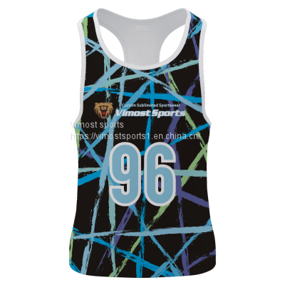 Customized Sublimation Black Singlet of Line Pattern