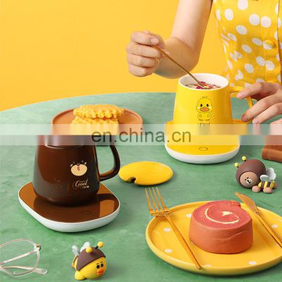xiaomi gift 55 degree cartoon pattern ceramic water cup hot milk artifact automatic heating thermos mug cup with heating pad