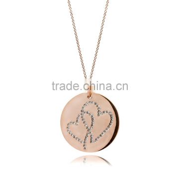 14K Rose Gold Plate with Genuine Crystal Stone Two Hearts and Love Pattern in 925 Silver/Brass Customize Design
