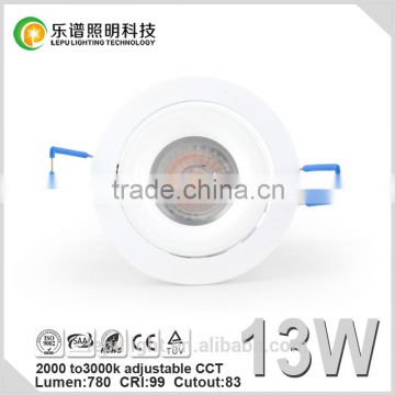 Bright D95mm H43mm 13w 15w CCT dimmable warm white cob downlight for indoor
