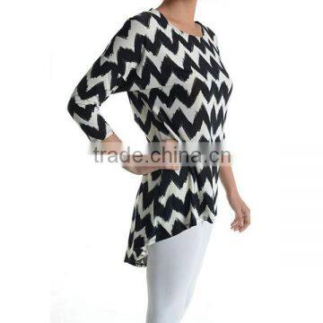 2014 Summer Irregular Long Back Short Front Tank Top Black and White Print Chevron Tops Shirts L1629