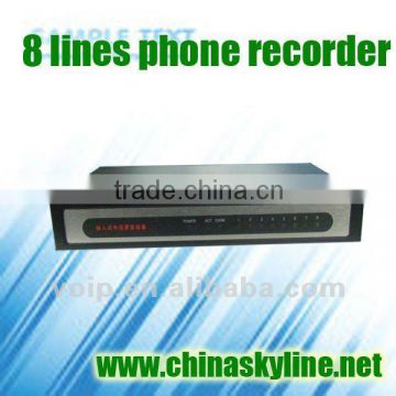 8 lines telephone voice recording box/usb call recorder,work without power, FSK and DT