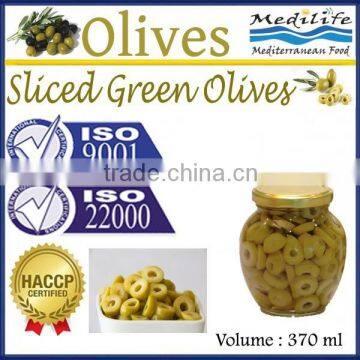 Tunisian Sliced Green Olives, 100% High Quality Olives, Green Olives,Sliced Table Olives 370 ml Glass Jar