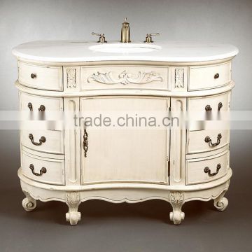 Exquisite Wood Carved Bathroom Furniture Sanitary Ware, Retro Wooden Bathroom Vanity Cabinet With Sink