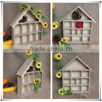 Home decorative house shaped wooden craft compartment shelf boxes