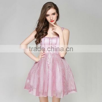 Ladies fashion summer sleeveless high waist pink princess fashion tutu dress