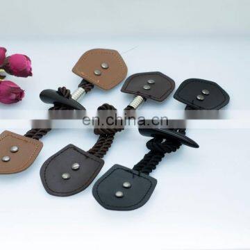 Normal 4-5CM Brown Imitation Rod Horn Color Polyester Resin Coat Toggle Finished Button Has Leather Patch For Fur Coat