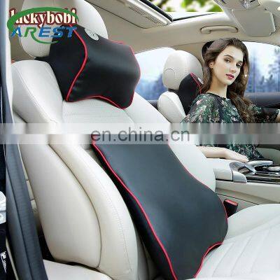 Car Neck Pillow 1 Set Headrest Back Support Leather Cover Space Memory Cotton Car Vehicular Neck Pillow Auto Car Accessories