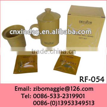 Colored Ceramic Promotional Zibo Made Tea Mug with Filter and Lid for Tableware
