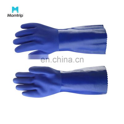 Best Sale Full Size 100% Waterproof Industrial Blue Sandy Finished PVC Fishing Gloves With Cotton Liner