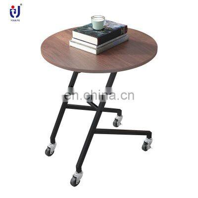 Customized Wooden Round Mobile Side Table with Wheels Small Tea Table As You Require