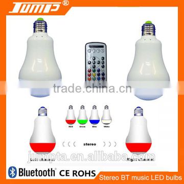 2016 New Exclusive RGBW colors E27 LED light wireless 2 in 1 bluetooth stereo pair bulb speakers