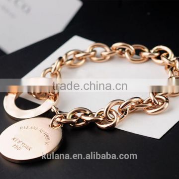 Wholesale stainless steel rose gold charm bracelet round disk Bracelet with T clasp 9311