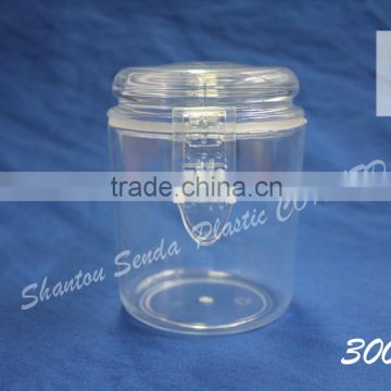 wholesale candy plastic containers, container with buckle, 300ml plastic candy jars and containers