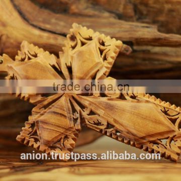 Olive Wood Art Carved Ornament Decorative Cross Pendant