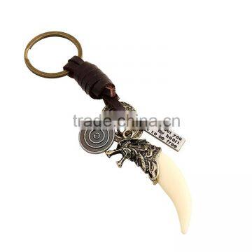 custom all types metal genuine leather wolf tooth keyring keychain