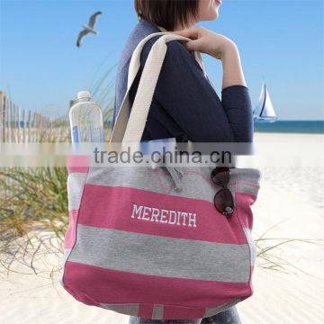 2014 Embroidered fleece cotton Striped Beach Bag