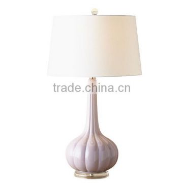 mass products modern glass table lamp with purple lampstand and white fabric shade for bedside decorative