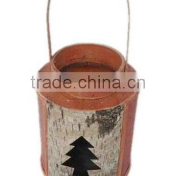 wood candle lantern with birch