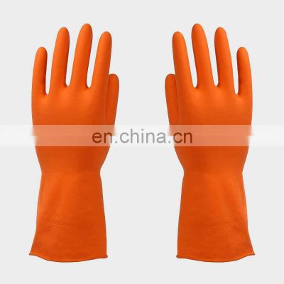 Healthy kitchen washing gloves long cuff waterproof orange latex cleaning gloves