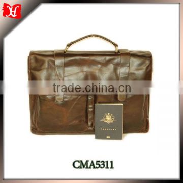 2014 branded men's briefcase brown leather briefcase bag