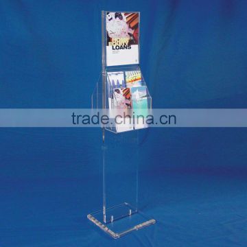 2-sided clear acrylic brochure display stand with sign holder