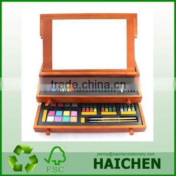 wooden box with double-deck drawers painting stationery set