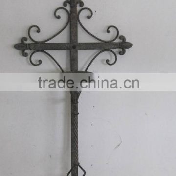 Antique church decor metal wall cross for candle holder