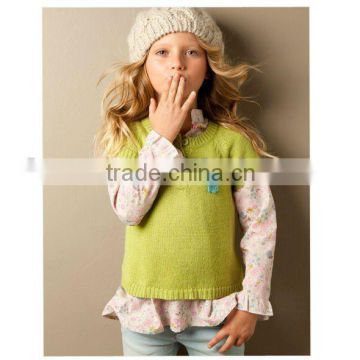 girl's cotton top knitted sweater with hand crochet flowers