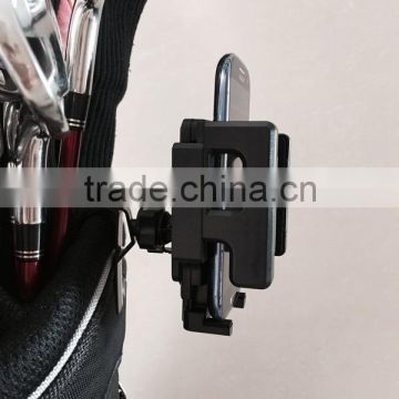 Golf bag clip mount with dedicated phone holder for the Apple iPhone 4/5/6/6Plus mobile smart phone
