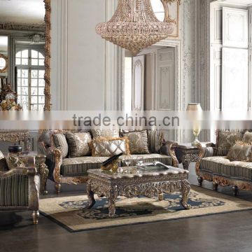 Royal Furniture French Style Luxurious Living Room Solid Wood Fabric Sofa/European Wooden Sofa (MOQ=1 Set)