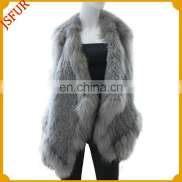 New stylish women rabbit fur vest with raccoon fur collar in real rabbit fur wholesale vest