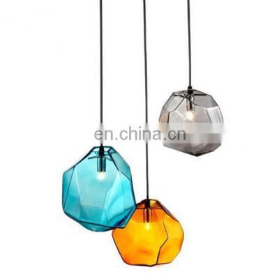 Creative Simple Chandelier Colorful Shaped Stone Ice Cube Glass Chandelier For Bar Restaurant Bedroom