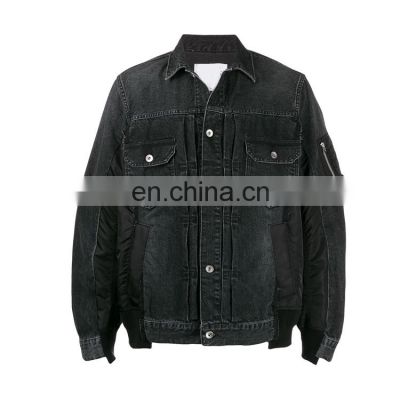 YIHAO Fashion wholesale OEM custom denim dark blue men color block jacket
