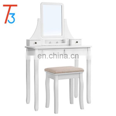 2 Large Sliding Drawers, Removable Makeup Organizer for Brushes Nail Polishes, Dressing Table with Mirror and Stool White